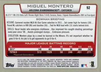 2012 Bowman #92 Miguel Montero Back