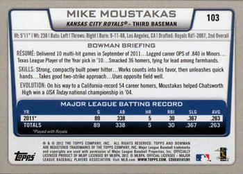 2012 Bowman #103 Mike Moustakas Back