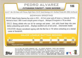 2012 Bowman #106 Pedro Alvarez Back