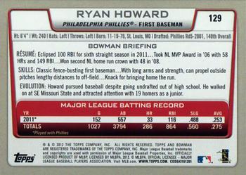 2012 Bowman #129 Ryan Howard Back