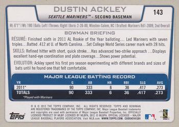 2012 Bowman #143 Dustin Ackley Back