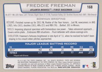 2012 Bowman #168 Freddie Freeman Back