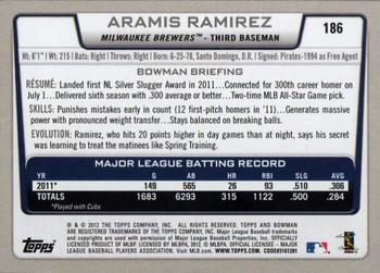 2012 Bowman #186 Aramis Ramirez Back