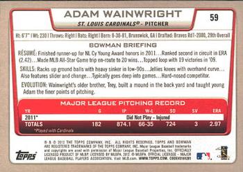 2012 Bowman #59 Adam Wainwright Back