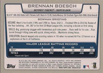 2012 Bowman #5 Brennan Boesch Back