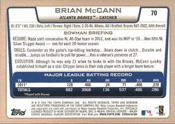 2012 Bowman #70 Brian McCann Back