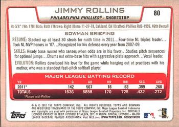 2012 Bowman #80 Jimmy Rollins Back