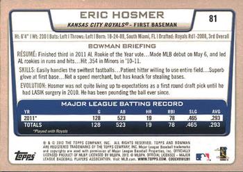 2012 Bowman #81 Eric Hosmer Back