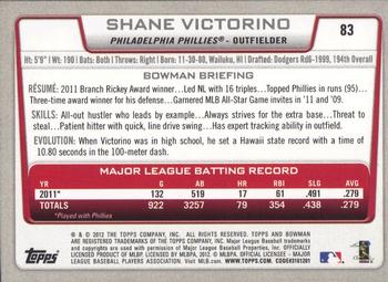 2012 Bowman #83 Shane Victorino Back