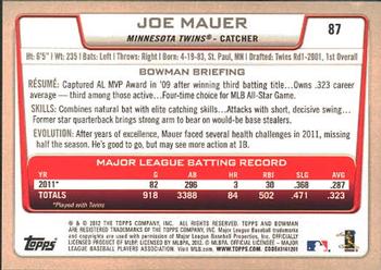 2012 Bowman #87 Joe Mauer Back