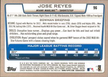 2012 Bowman #96 Jose Reyes Back