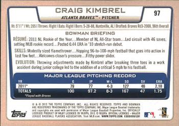2012 Bowman #97 Craig Kimbrel Back
