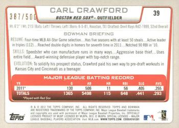 2012 Bowman - Blue #39 Carl Crawford Back