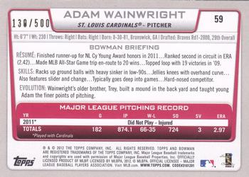 2012 Bowman - Blue #59 Adam Wainwright Back