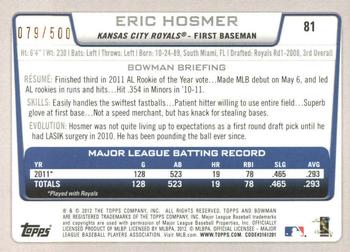 2012 Bowman - Blue #81 Eric Hosmer Back