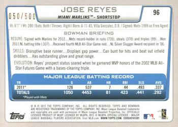 2012 Bowman - Blue #96 Jose Reyes Back