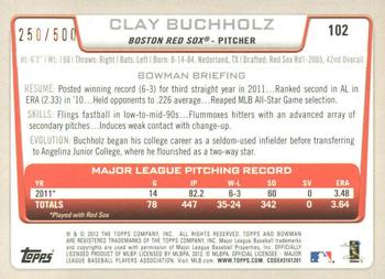2012 Bowman - Blue #102 Clay Buchholz Back
