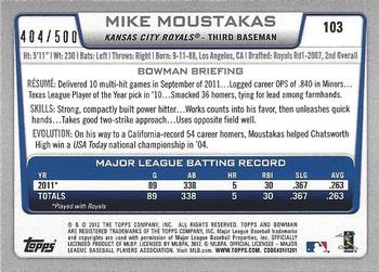 2012 Bowman - Blue #103 Mike Moustakas Back