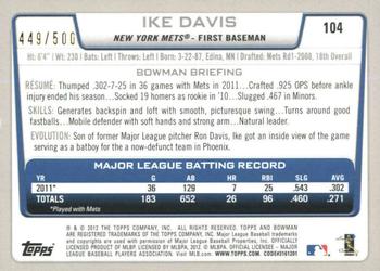 2012 Bowman - Blue #104 Ike Davis Back
