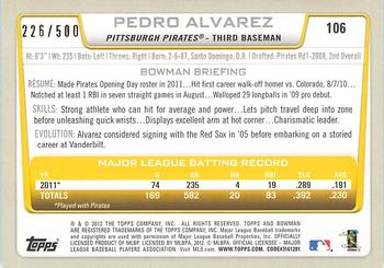 2012 Bowman - Blue #106 Pedro Alvarez Back