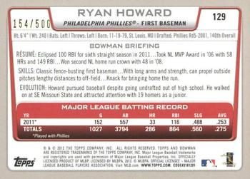 2012 Bowman - Blue #129 Ryan Howard Back