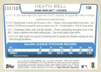 2012 Bowman - Blue #138 Heath Bell Back