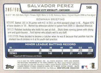 2012 Bowman - Blue #144 Salvador Perez Back