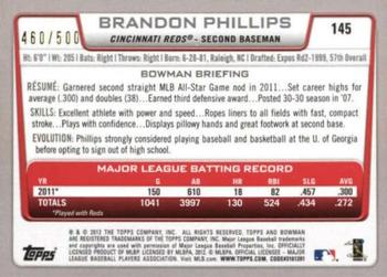 2012 Bowman - Blue #145 Brandon Phillips Back