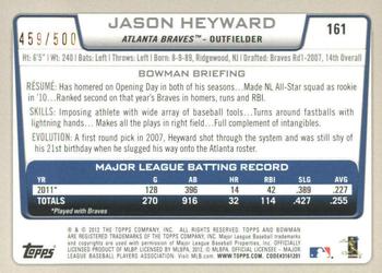 2012 Bowman - Blue #161 Jason Heyward Back
