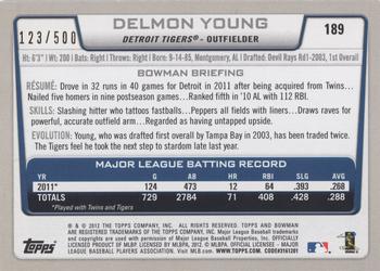 2012 Bowman - Blue #189 Delmon Young Back