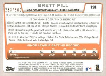 2012 Bowman - Blue #198 Brett Pill Back