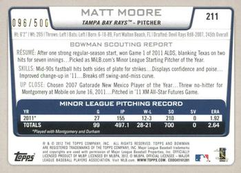 2012 Bowman - Blue #211 Matt Moore Back