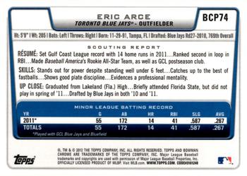 2012 Bowman - Chrome Prospect Autographs #BCP74 Eric Arce Back