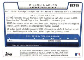 2012 Bowman - Chrome Prospect Autographs #BCP75 Dillon Maples Back