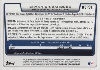 2012 Bowman - Chrome Prospect Autographs #BCP84 Bryan Brickhouse Back