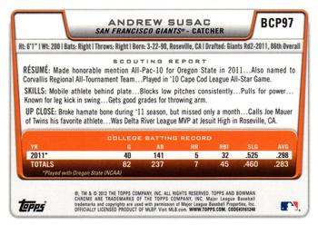 2012 Bowman - Chrome Prospect Autographs #BCP97 Andrew Susac Back