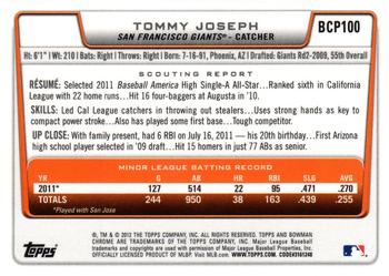 2012 Bowman - Chrome Prospect Autographs #BCP100 Tommy Joseph Back