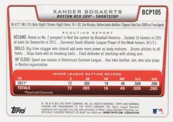 2012 Bowman - Chrome Prospect Autographs #BCP105 Xander Bogaerts Back