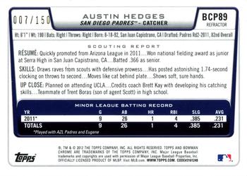 2012 Bowman - Chrome Prospect Autographs Blue Refractors #BCP89 Austin Hedges Back