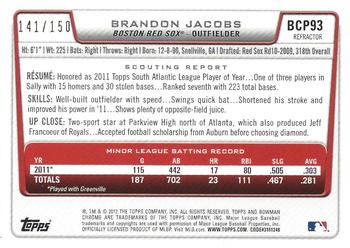 2012 Bowman - Chrome Prospect Autographs Blue Refractors #BCP93 Brandon Jacobs Back