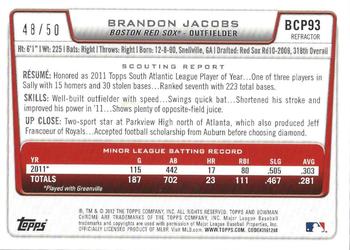 2012 Bowman - Chrome Prospect Autographs Gold Refractors #BCP93 Brandon Jacobs Back