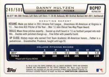 2012 Bowman - Chrome Prospect Autographs Refractors #BCP87 Danny Hultzen Back