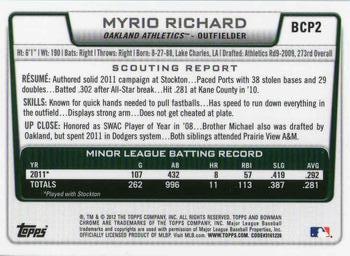 2012 Bowman - Chrome Prospects #BCP2 Myrio Richard Back