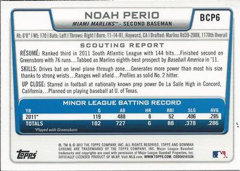 2012 Bowman - Chrome Prospects #BCP6 Noah Perio Back