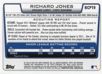 2012 Bowman - Chrome Prospects #BCP19 Richard Jones Back