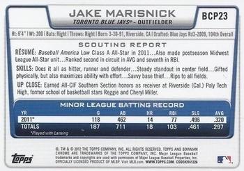 2012 Bowman - Chrome Prospects #BCP23 Jake Marisnick Back