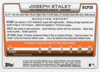 2012 Bowman - Chrome Prospects #BCP26 Joseph Staley Back