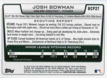 2012 Bowman - Chrome Prospects #BCP27 Josh Bowman Back