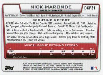 2012 Bowman - Chrome Prospects #BCP31 Nick Maronde Back