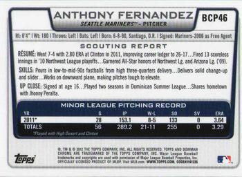 2012 Bowman - Chrome Prospects #BCP46 Anthony Fernandez Back